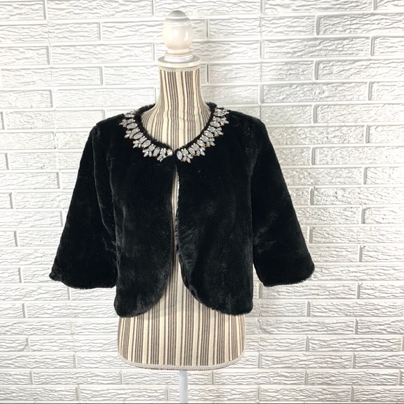 Haani Jackets & Blazers - Haani Black Faux Mink Fur Rhinestone Bolero Jacket
